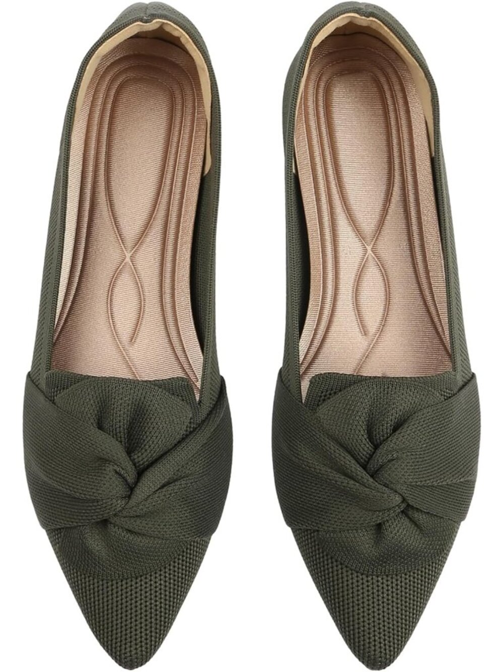 Women's Green Pointed Toe Ballet With Bow Comfortable Knit Dressy Flats Shoes